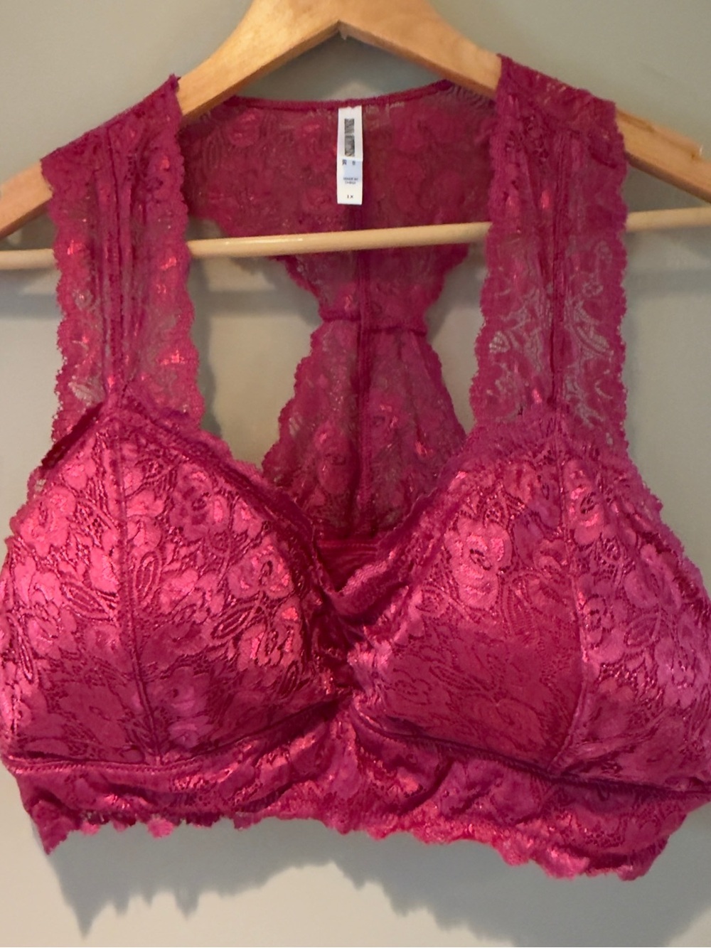 Zenana Outfitters Lace Racerback Bralette in Fuchsia 1X